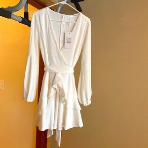 Saints + Secrets white peplum sleeve dress